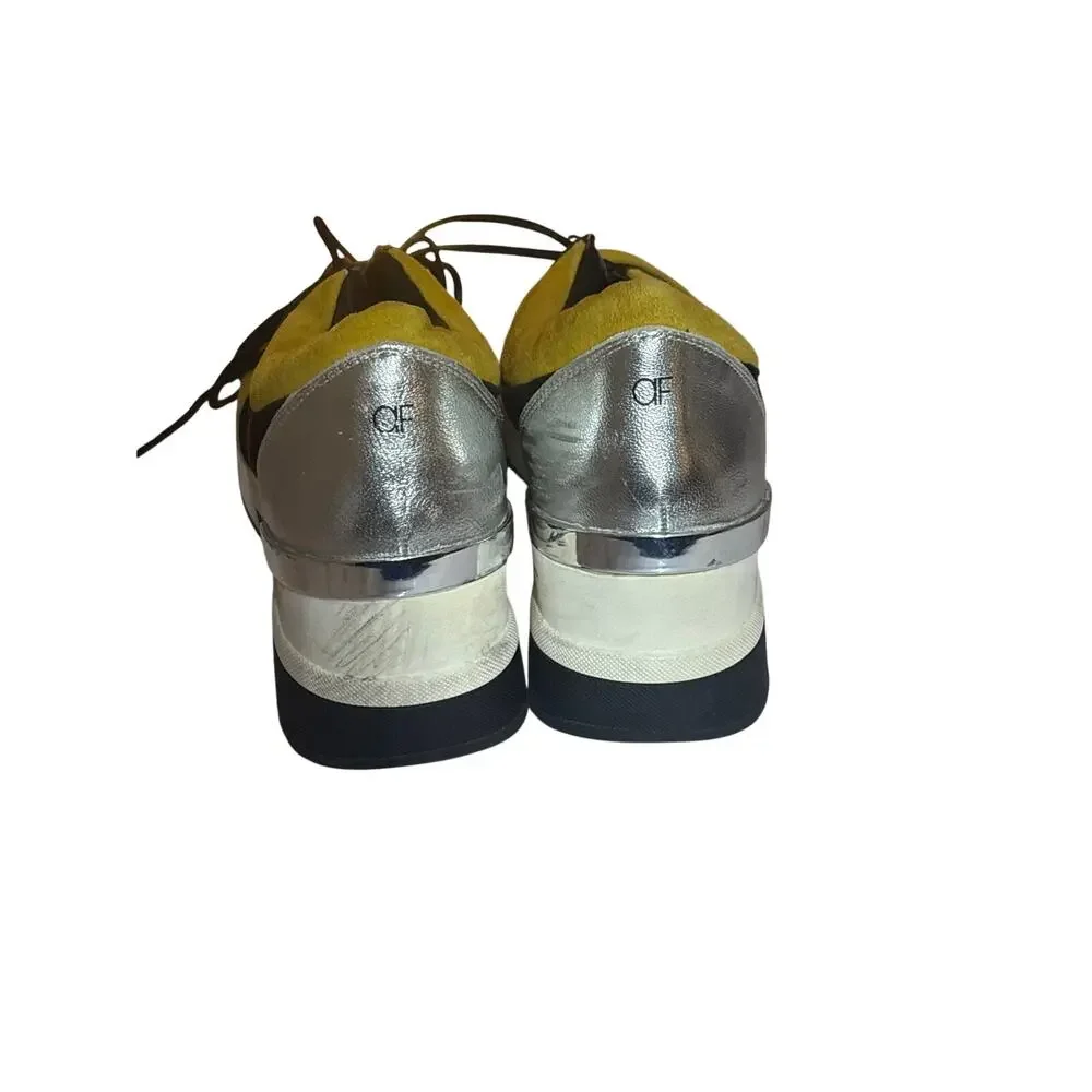 Yellow Black Suede Platform Sneakers Lace-Up Shoes Anne Fontaine US 6.5